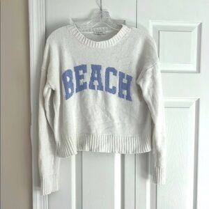 Z Supply White and Blue Crew Neck Sweater